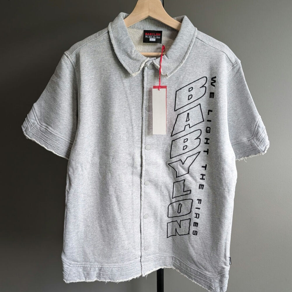 NWT Babylon Snap Up Terry Collared Shirt Gray Size Medium
